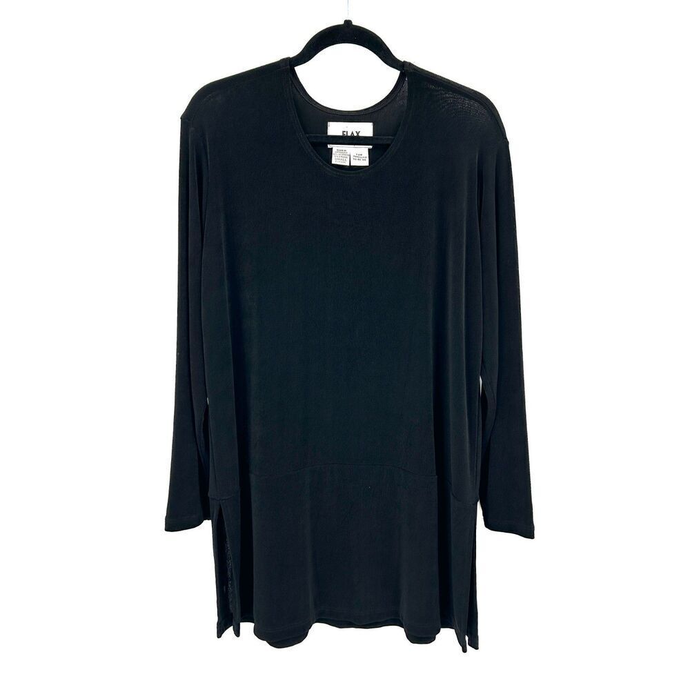 FLAX Womens Black Very Oversized Lagenlook Stretch Tunic Shirt Shift Dress Small